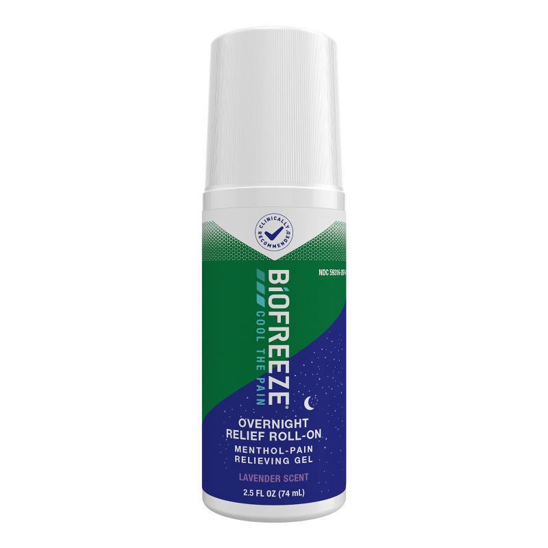 slide 1 of 13, BIOFREEZE™ Biofreeze Menthol Overnight Roll-On Pain Relieving Gel 2.5 FL OZ with Lavender Scent, Topical Pain Relief For Aches, Pains, Simple Backache, Arthritis, Strains, Bruises, And Sprains (Package May Vary), 1 ct