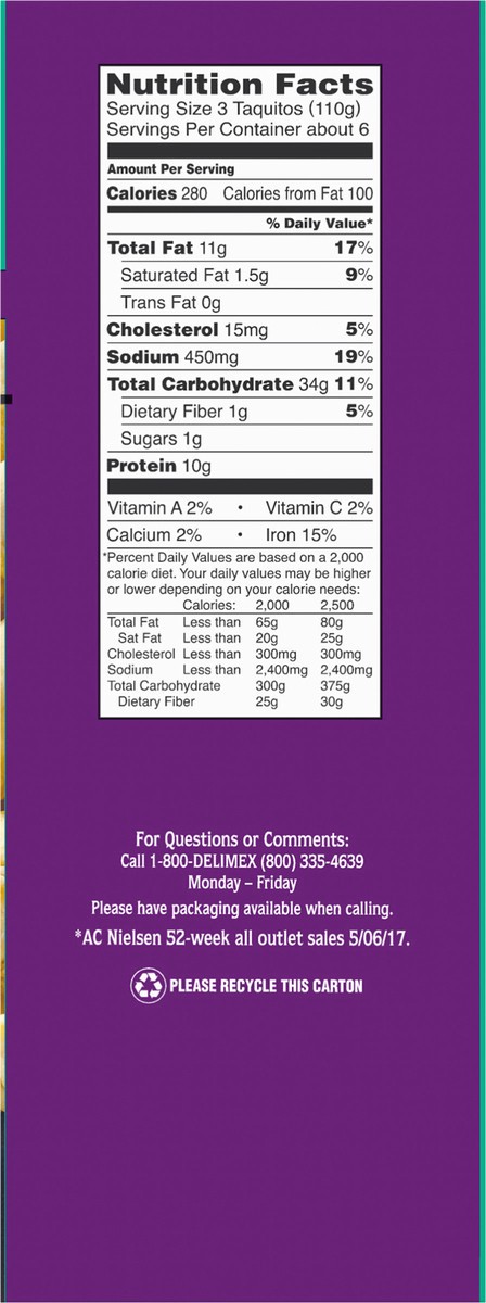 slide 10 of 13, Delimex Chicken Salsa Verde XL Flour Taquitos Frozen Snacks, 17 ct Box, 17 ct