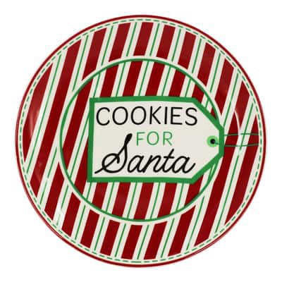 slide 1 of 3, 8.5" Red & White Cookies For Santa Ceramic Plate By Ashland, 8.5 in x 8.5 in x 0.82 in