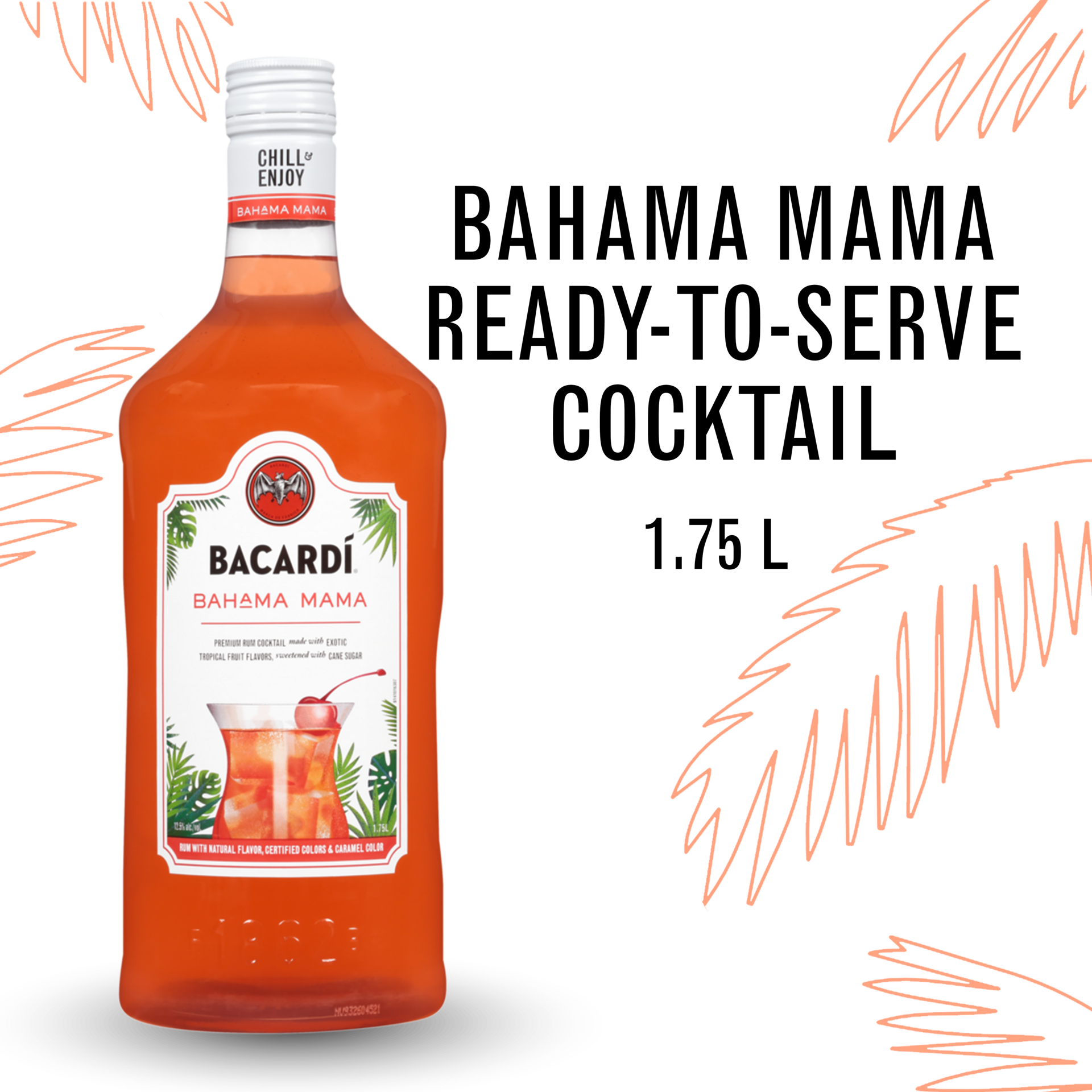 slide 5 of 5, Bacardí Bacardi Bahama Mama Gluten Free Premium Rum Cocktail 12.5% 175Cl/1.75L, 1.75 liter