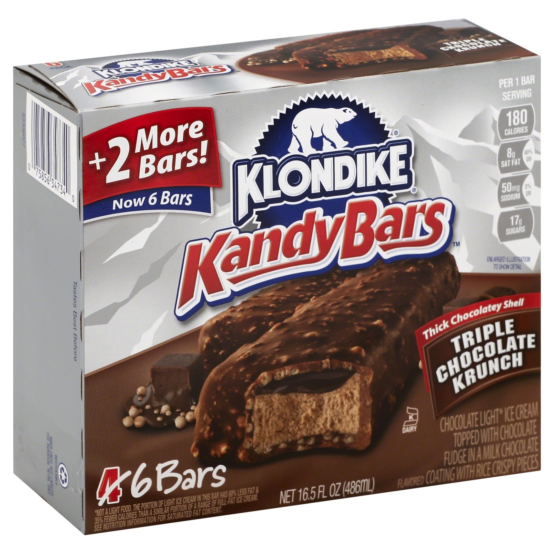 slide 1 of 8, Klondike Kandy Bars Triple Chocolate Krunch Ice Cream Bars 6 ct Box, 16.5 fl oz