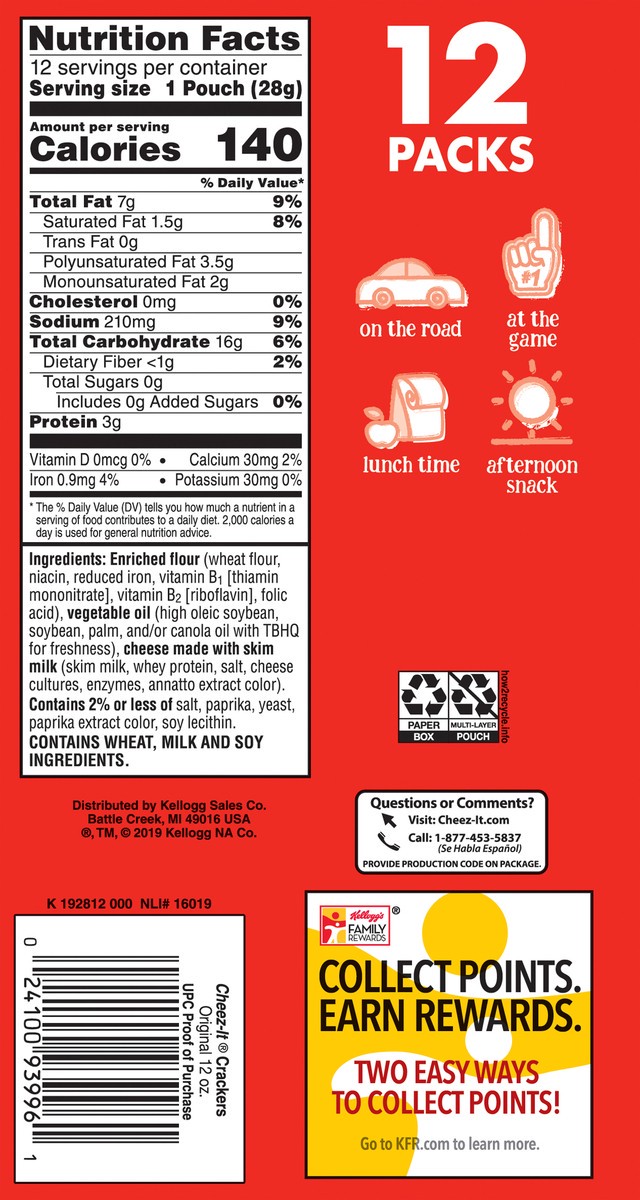 slide 2 of 7, Cheez-It 12 Packs Original Baked Snack Crackers 12-1 oz Pouches, 12 ct