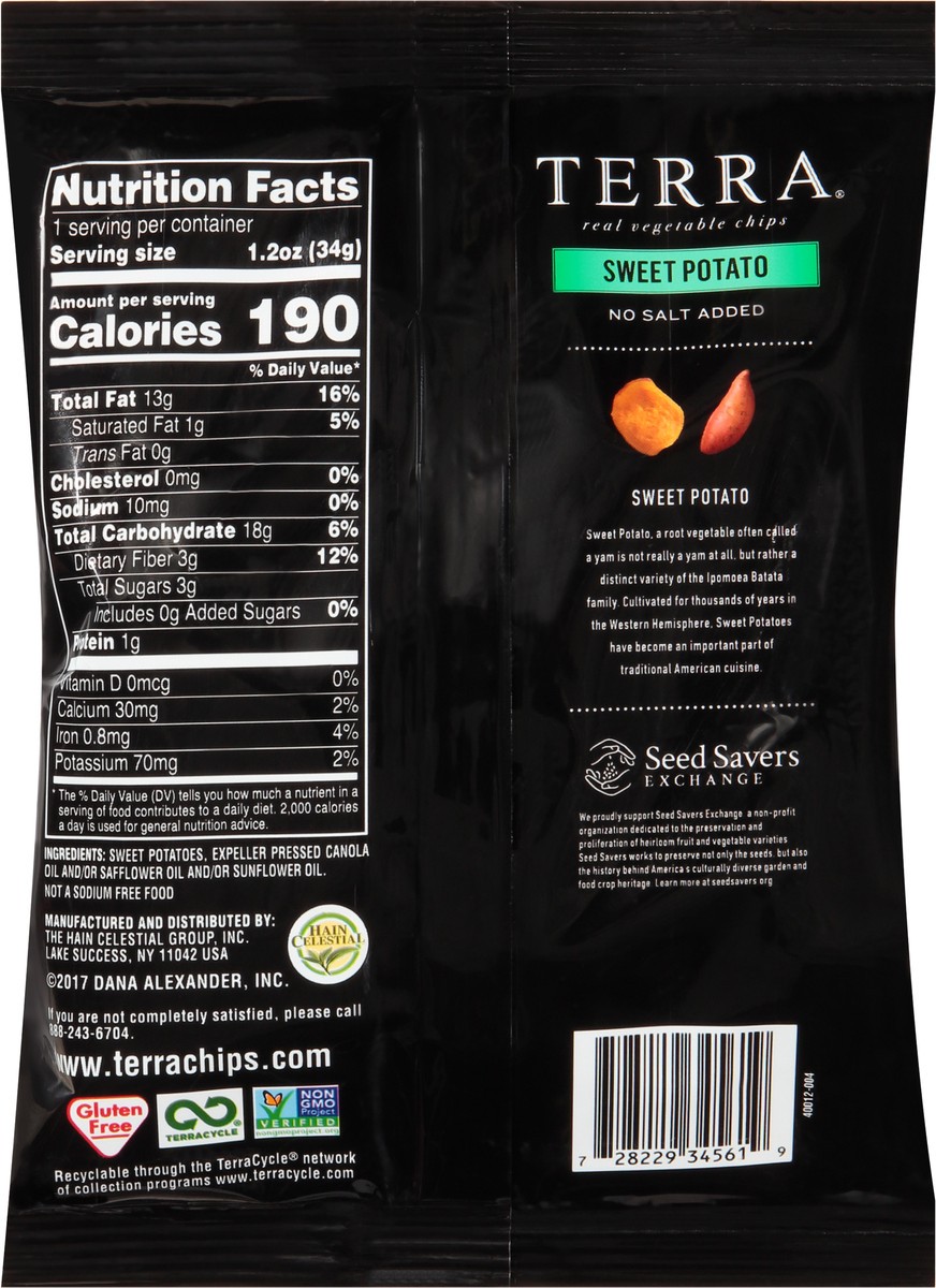 slide 7 of 9, Terra Sweet Potato No Salt Added Real Vegetable Chips 1.2 oz. Bag, 1.2 oz