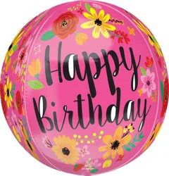 Pink Floral Birthday Orbz Balloon