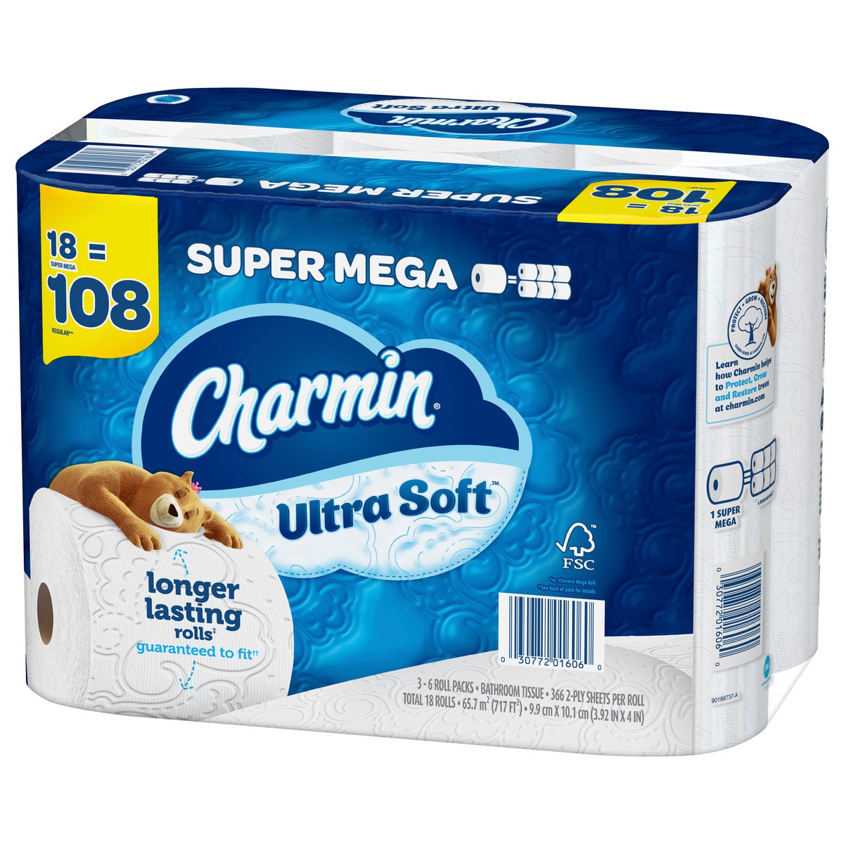 slide 3 of 5, Charmin Ultra Soft Super Mega Roll Toilet Paper Tissue, 18 ct
