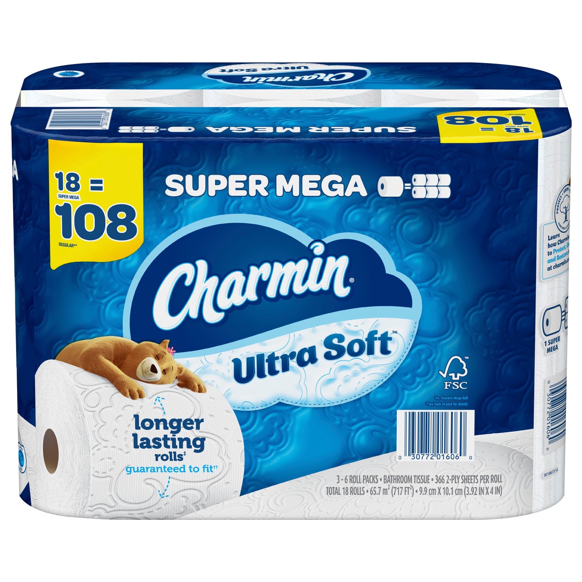 slide 1 of 5, Charmin Ultra Soft Super Mega Roll Toilet Paper Tissue, 18 ct