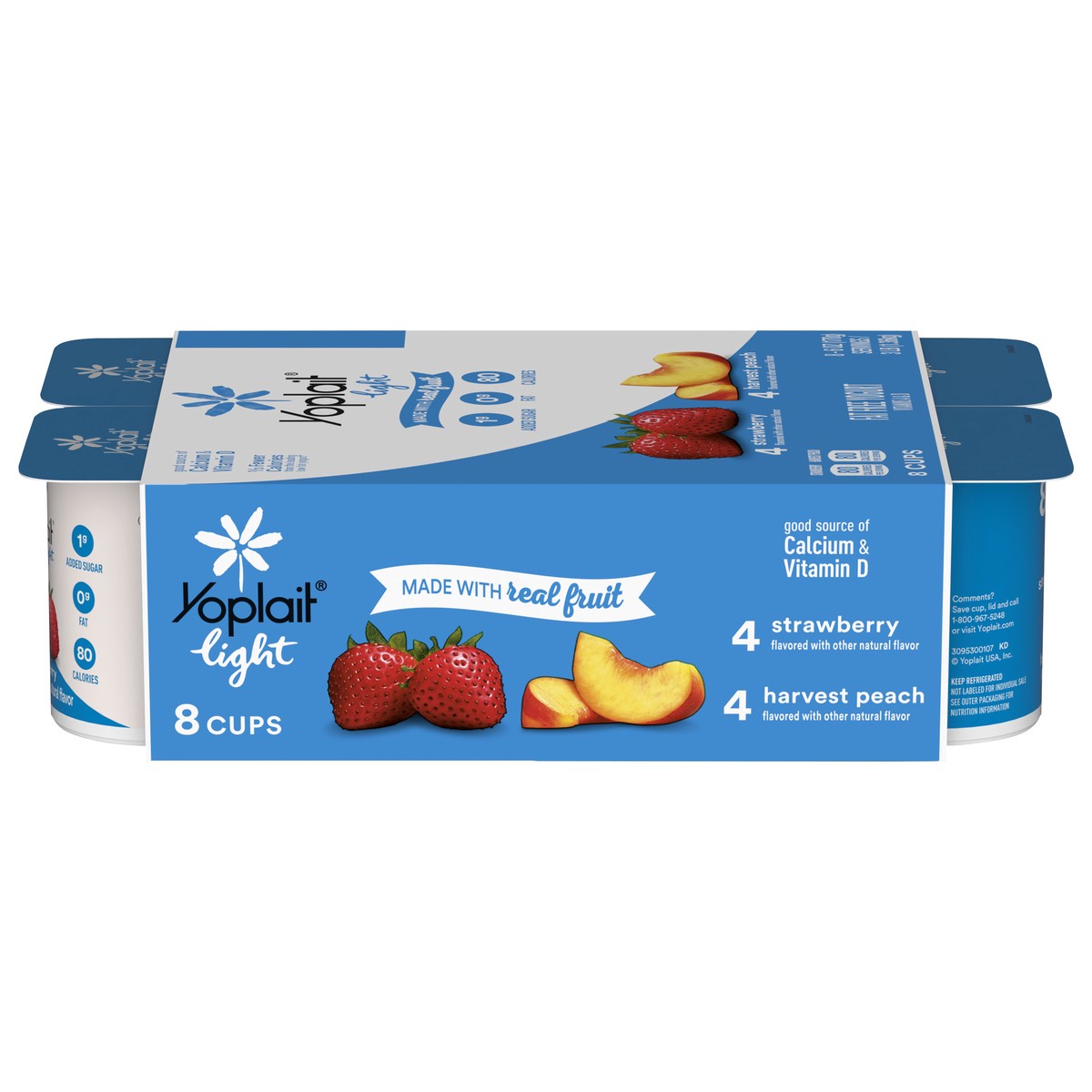 slide 1 of 13, Yoplait Light Fat Free Yogurt Variety Pack, Strawberry and Harvest Peach, Gluten Free Snacks Made with Real Fruit, 48 oz, 8 ct