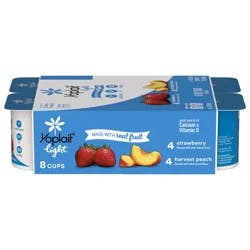 Yoplait Light Fat Free Yogurt Variety Pack, Strawberry and Harvest Peach, Gluten Free Snacks Made with Real Fruit, 48 oz