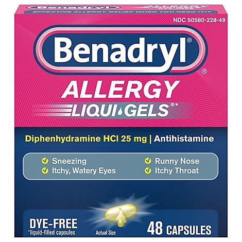slide 1 of 1, Benadryl Allergy Dye Free Liquid Gel - 48 Count, 48 ct