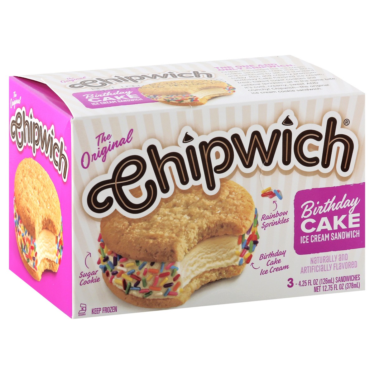 slide 9 of 9, Chipwich Birthday Cake Ice Cream Sandwich 3 - 4.25 fl oz Sandwiches, 12.75 fl oz