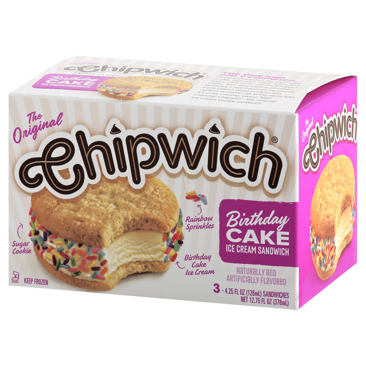 slide 3 of 9, Chipwich Birthday Cake Ice Cream Sandwich 3 - 4.25 fl oz Sandwiches, 12.75 fl oz