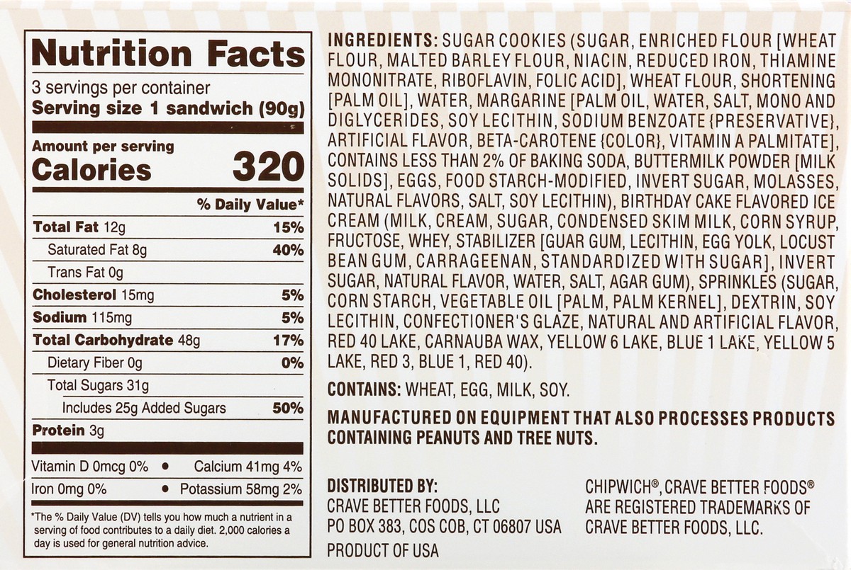 slide 2 of 9, Chipwich Birthday Cake Ice Cream Sandwich 3 - 4.25 fl oz Sandwiches, 12.75 fl oz