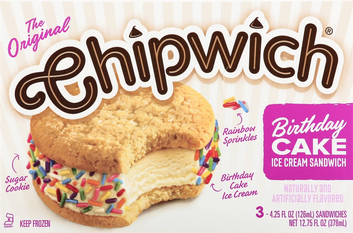 slide 4 of 9, Chipwich Birthday Cake Ice Cream Sandwich 3 - 4.25 fl oz Sandwiches, 12.75 fl oz