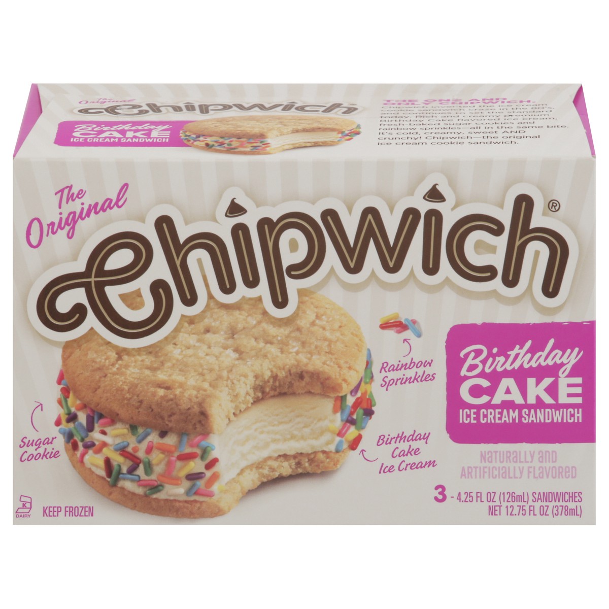 slide 1 of 9, Chipwich Birthday Cake Ice Cream Sandwich 3 - 4.25 fl oz Sandwiches, 12.75 fl oz