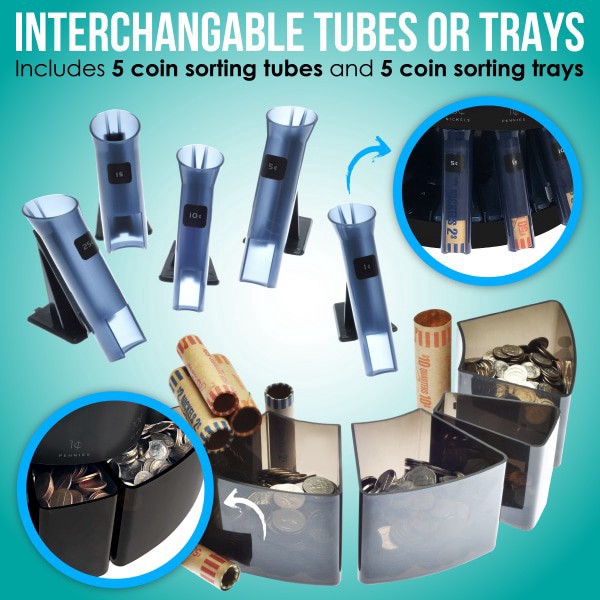 slide 8 of 8, Nadex S545 Coin Counter, Sorter And Wrapper, 10""H X 10""W X 9""D, Black, 1 ct