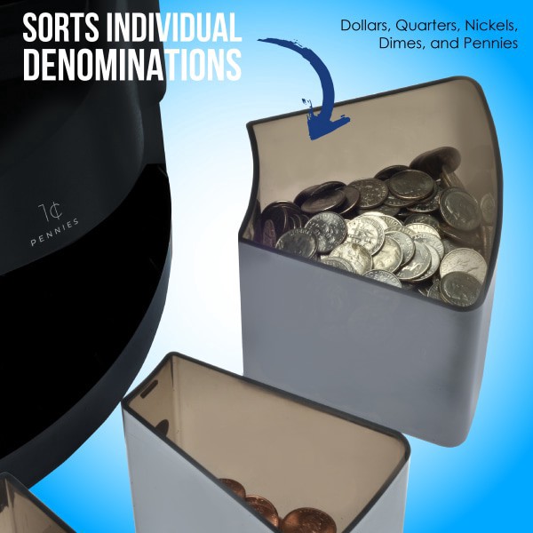 slide 7 of 8, Nadex S545 Coin Counter, Sorter And Wrapper, 10""H X 10""W X 9""D, Black, 1 ct