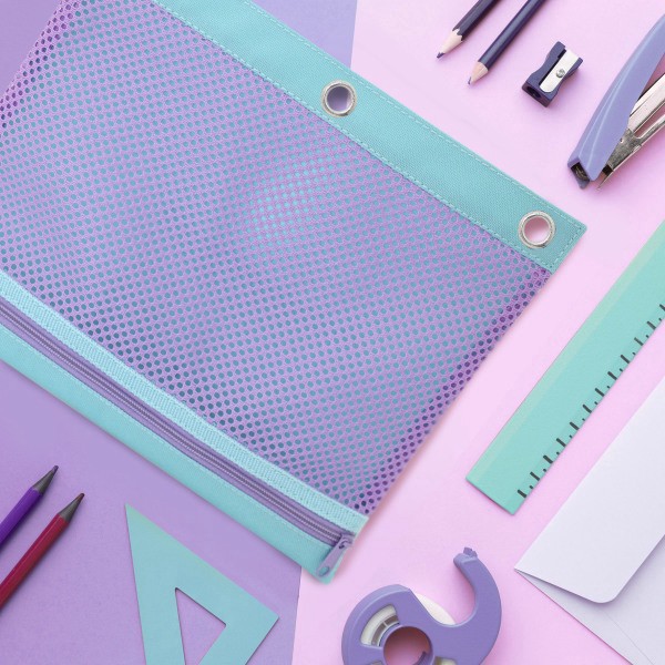 slide 2 of 2, Office Depot 3-Ring Mesh Pencil Pouch, 8"" X 10-1/4"", Lilac, 1 ct