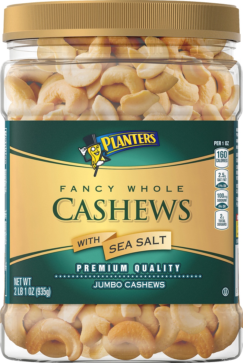 slide 2 of 9, Planters Cashews Jumbo Fancy Whole Premium Quality With Sea Salt Jar - 33 Oz, 33 oz