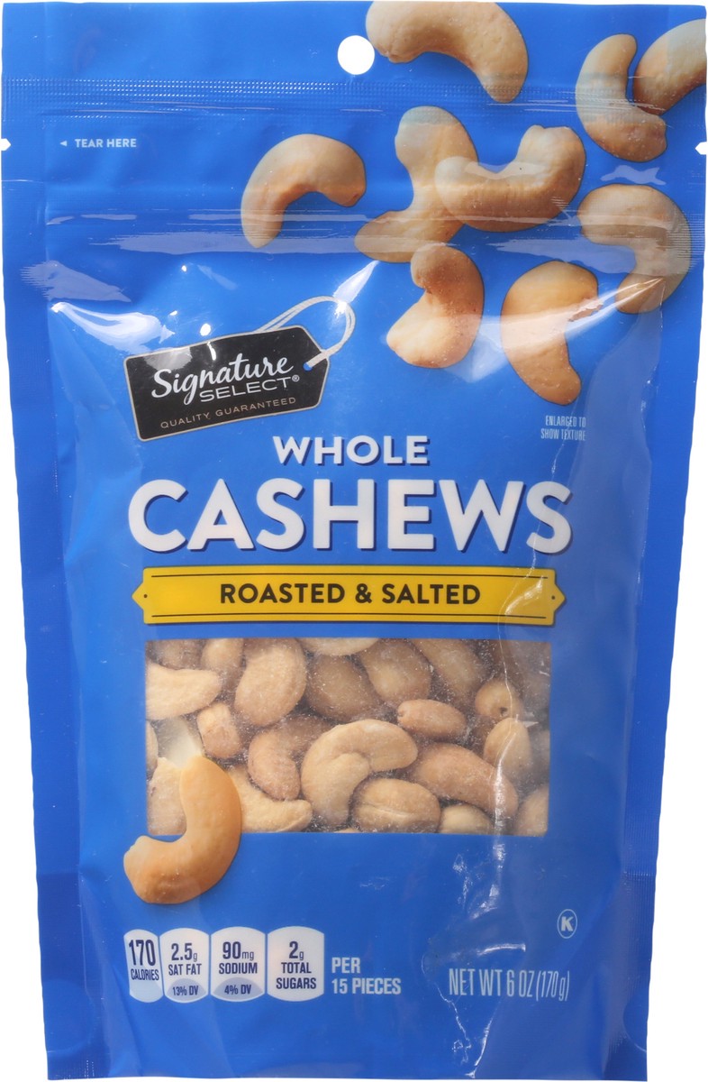 slide 6 of 9, Signature Select Roasted & Salted Whole Cashews 6 oz, 6 oz