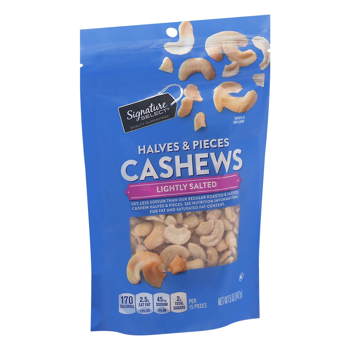 slide 2 of 9, Signature Select Halves & Pieces Lightly Salted Cashews 5 oz, 5 oz