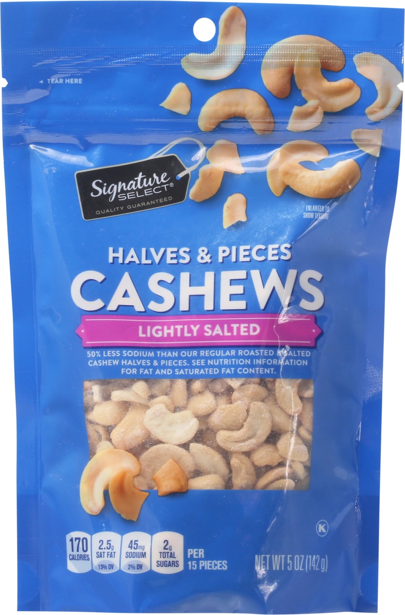 slide 6 of 9, Signature Select Halves & Pieces Lightly Salted Cashews 5 oz, 5 oz