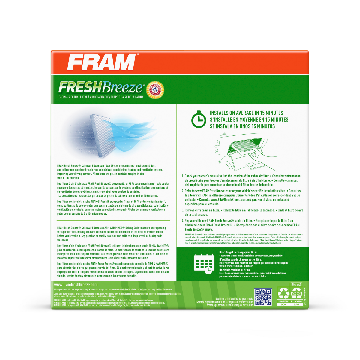 slide 2 of 2, Fram Fresh Breeze Cabin Air Filter CF12058, 1 ct