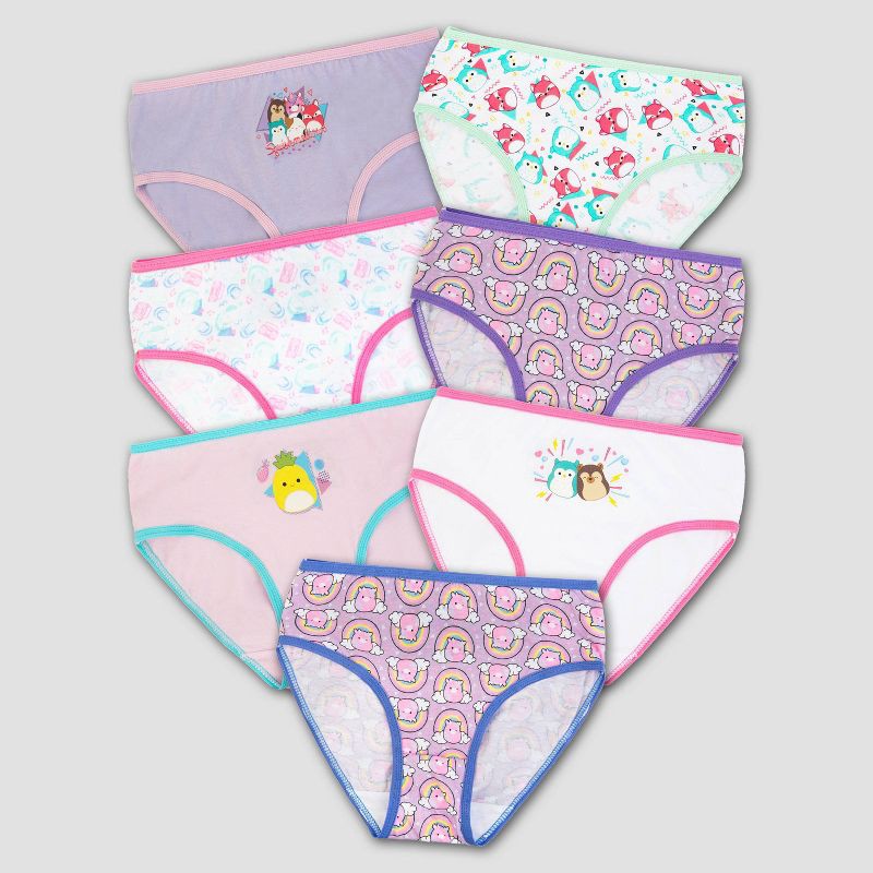 slide 2 of 4, Girls' Squishmallows 7pk Briefs - 8: Fictitious Character Pattern, Full Waistband Elastic, 7 ct