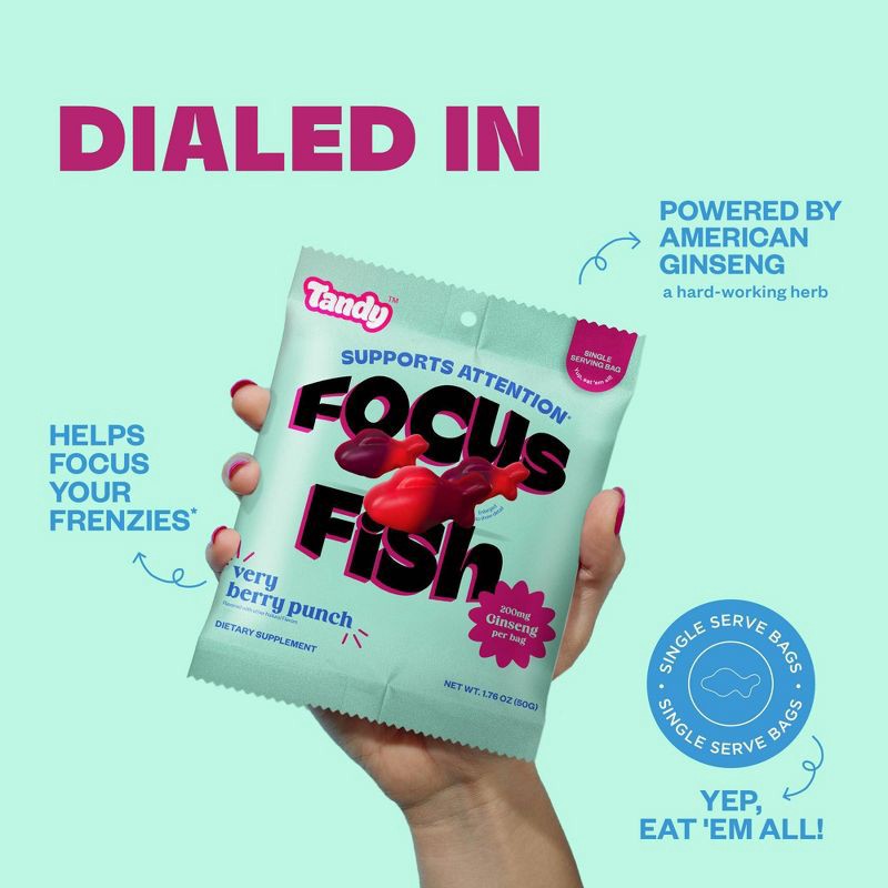 slide 3 of 8, Tandy Focus Fish Very Berry Punch Gummy Supplements - 1.76oz, 1.76 oz