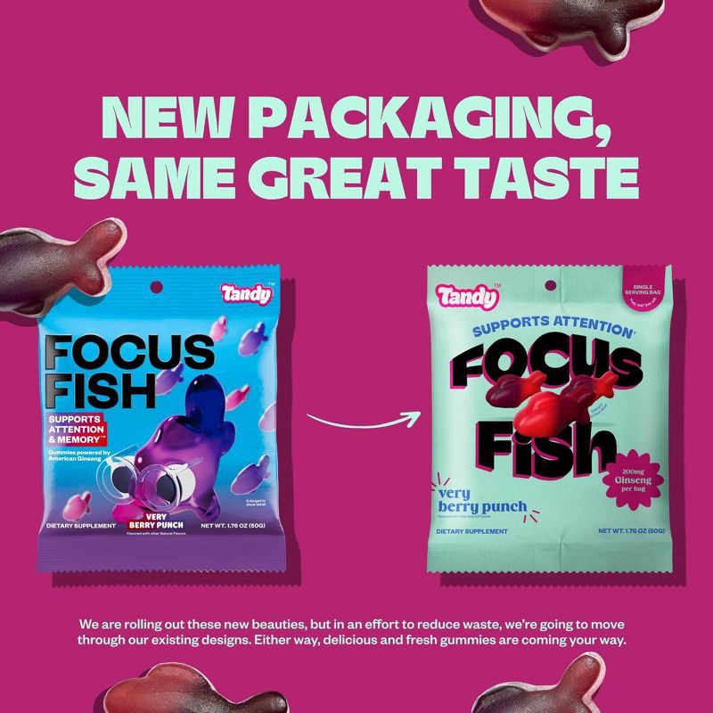 slide 5 of 8, Tandy Focus Fish Very Berry Punch Gummy Supplements - 1.76oz, 1.76 oz