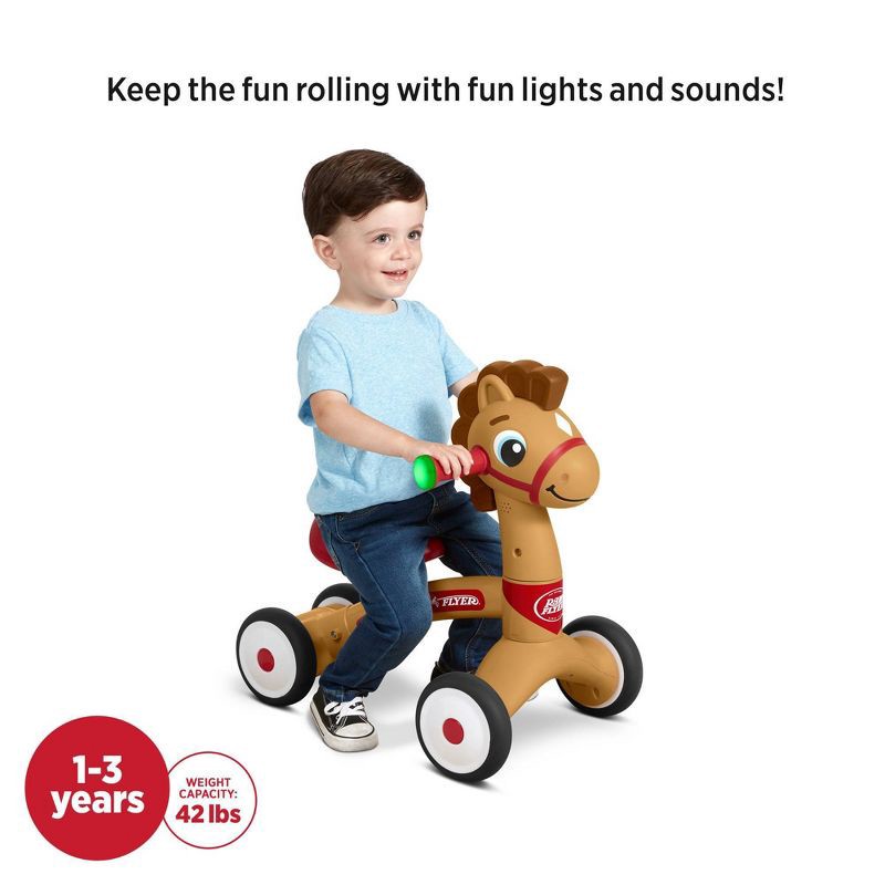 slide 4 of 11, Radio Flyer Lil' Racers Percy the Pony Riding Toy: Steel & Plastic, Ages 1-3, 42 lb Capacity, 42 lb
