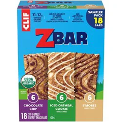 Zbar Chocolate Chip, Iced Oatmeal Cookie, S'mores Granola Bar Organic Variety Pack - 22.86oz/18pk