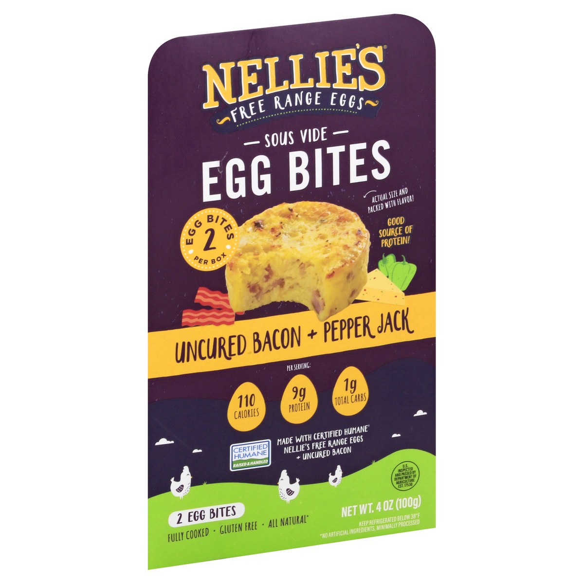 slide 2 of 9, Nellie's Uncured Bacon + Pepper Jack Egg Bites 2 ea, 4 oz