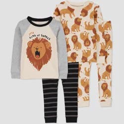 Carter's Just One You®️ Toddler Boys' 4pc Snug Fit Cotton Long Sleeve Lion Pajama Set - Brown 4T