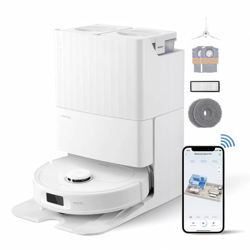 slide 1 of 17, Roborock Qrevo Pro Robot Vacuum and Mop with FlexiArm Edge Mopping, Dynamic Hot Water Re-Wash and Re-Mop and 7,000 Pa Suction, 1 ct