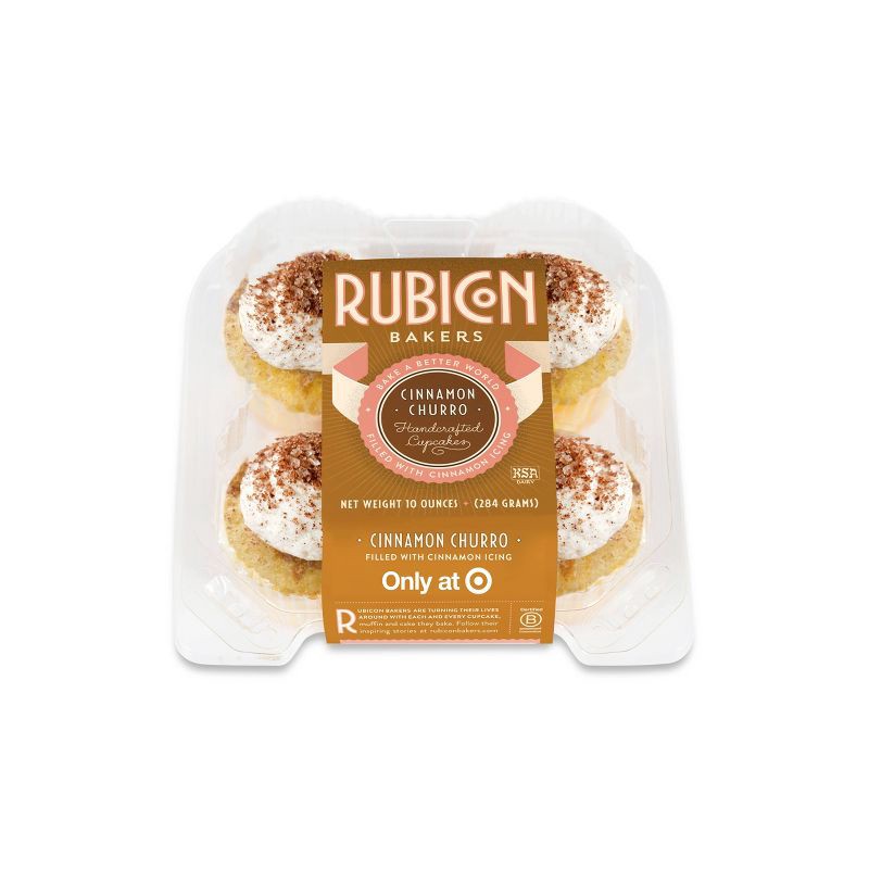 slide 1 of 4, Rubicon Cinnamon Churro Filled Cupcake - 10oz/4ct, 4 ct; 10 oz