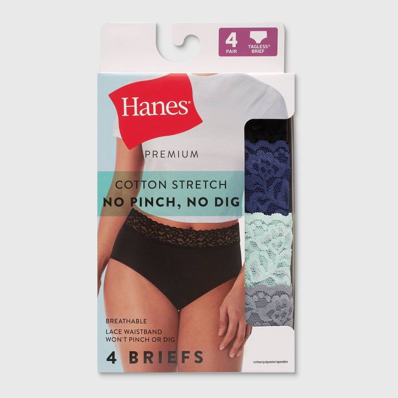 slide 2 of 5, Hanes Premium Hanes Women's 4pk Lace Brief Underwear - Black/Blue/Gray L, 4 ct