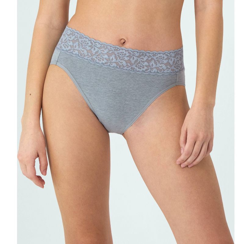 slide 3 of 6, Hanes Premium Hanes Women's 4pk Lace Hi-Cut Underwear - Black/Blue/Gray XL: Tagless Knit High Rise Panties, 4 ct