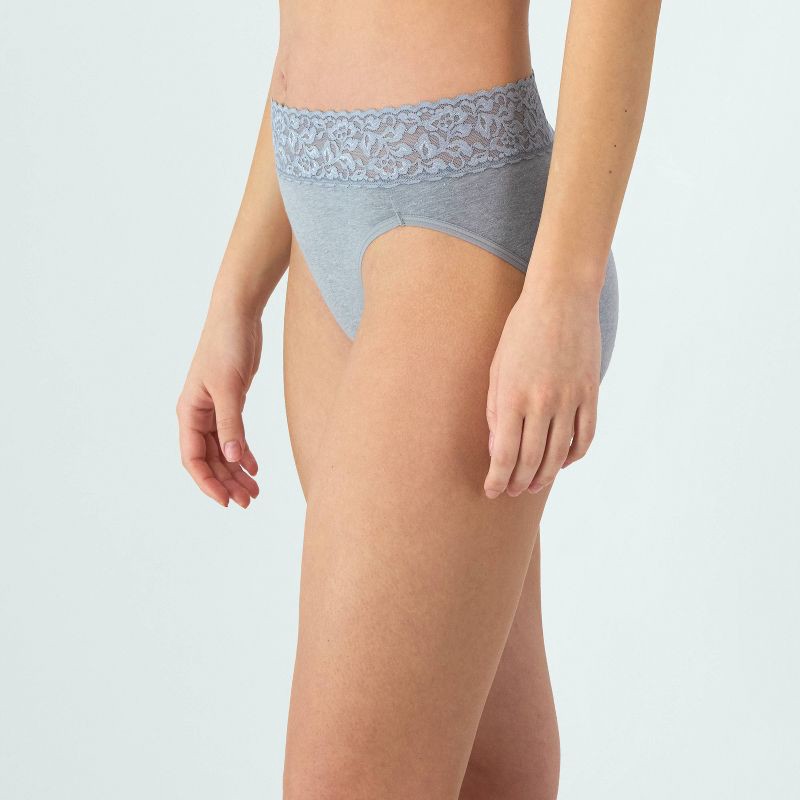 slide 4 of 6, Hanes Premium Hanes Women's 4pk Lace Hi-Cut Underwear - Black/Blue/Gray XL: Tagless Knit High Rise Panties, 4 ct