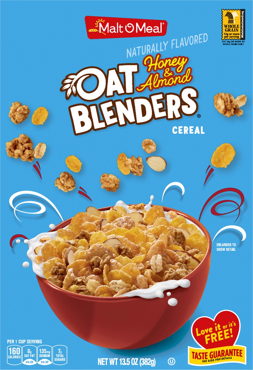 slide 9 of 9, Malt-O-Meal Honey and Oat Blenders with Almonds Breakfast Cereal, Small Size Bulk Bagged Cereal, 13.5 Ounce - 1 count, 13.5 oz