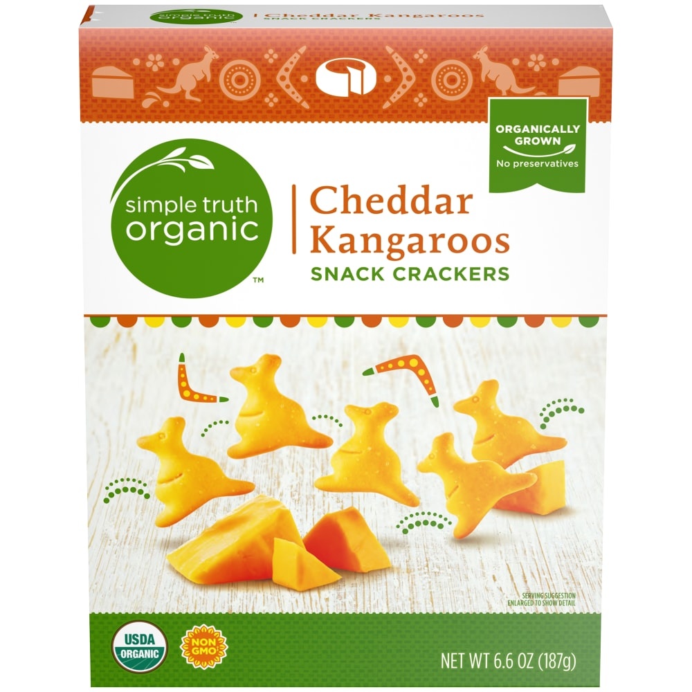 slide 1 of 1, Simple Truth Organic Cheddar Kangaroos Snack Crackers, 6.6 oz