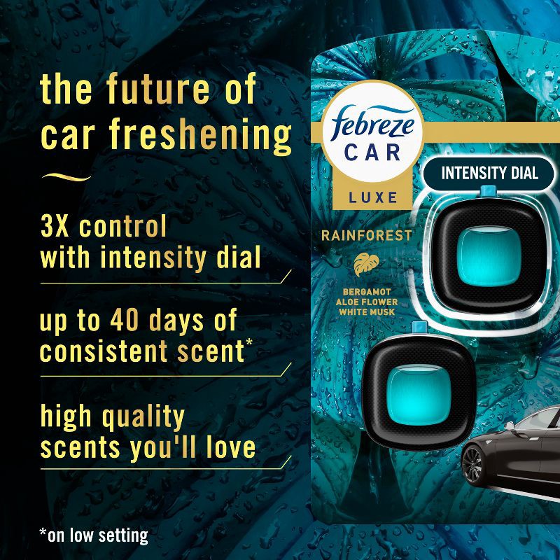 slide 2 of 12, Febreze Luxe Car Air Freshener - Rainforest - 0.14 fl oz/2ct, 0.14 fl oz, 2 ct