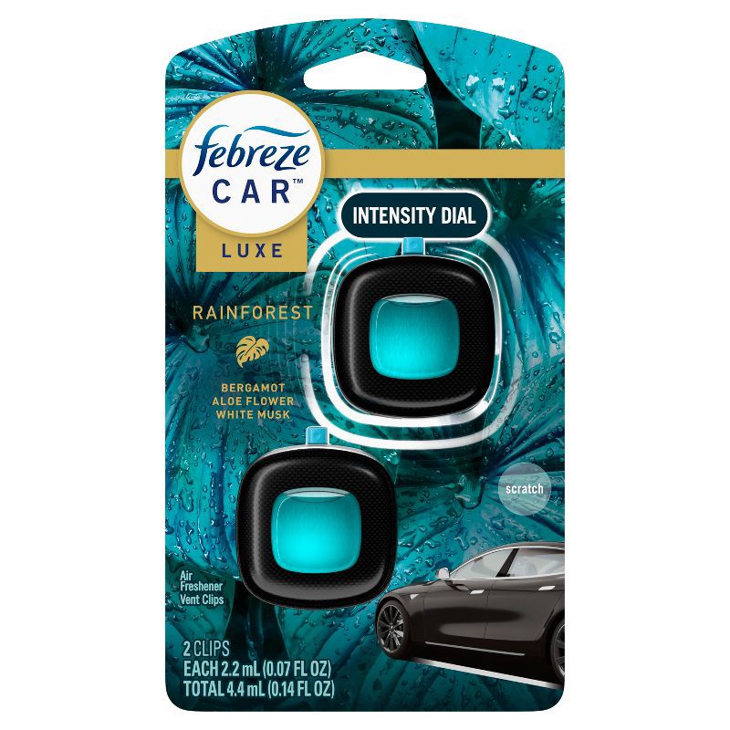 slide 9 of 12, Febreze Luxe Car Air Freshener - Rainforest - 0.14 fl oz/2ct, 0.14 fl oz, 2 ct
