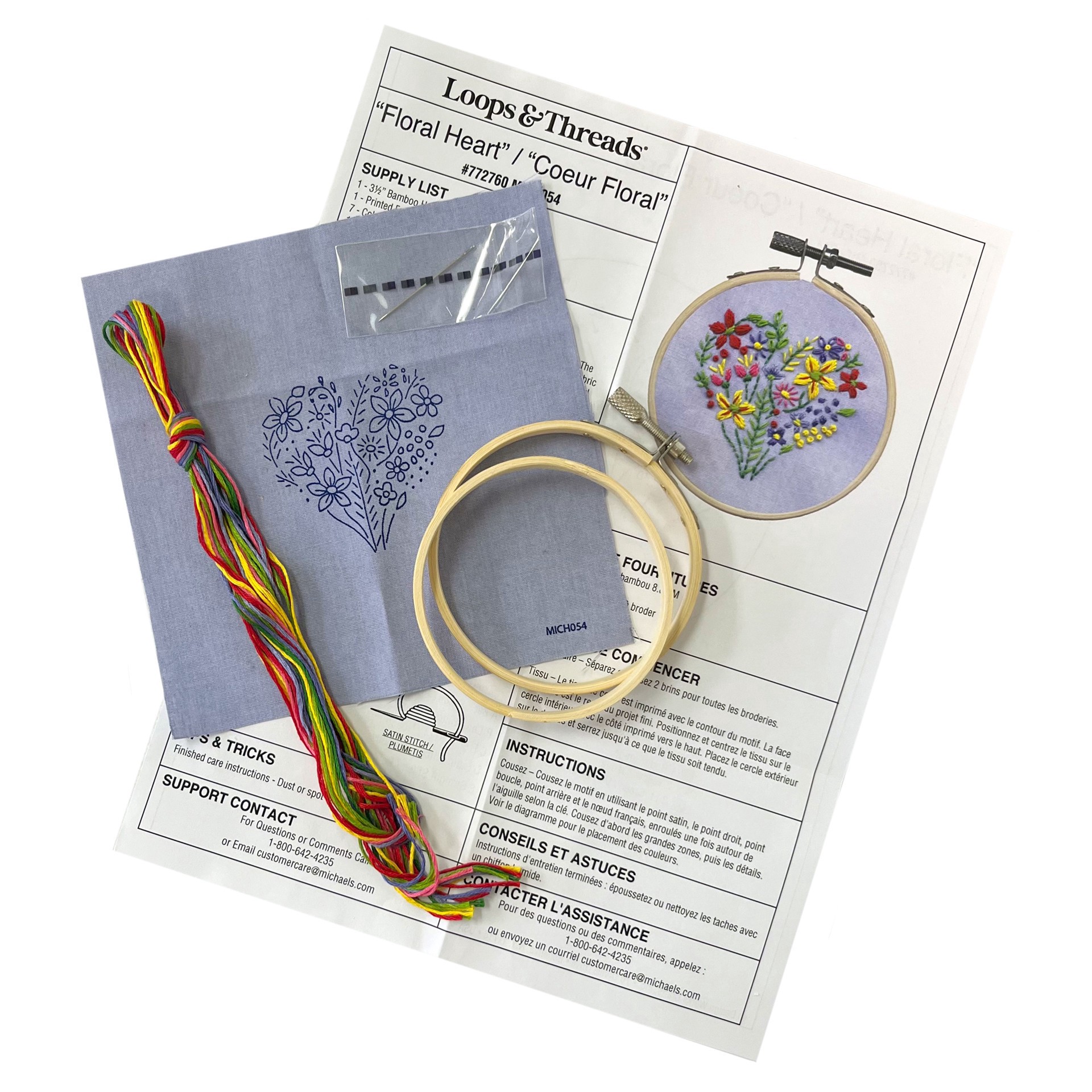 slide 4 of 4, 3.5" Floral Heart Stamped Design Embroidery Kit With Hoop By Loops & Threads, 3.5 in