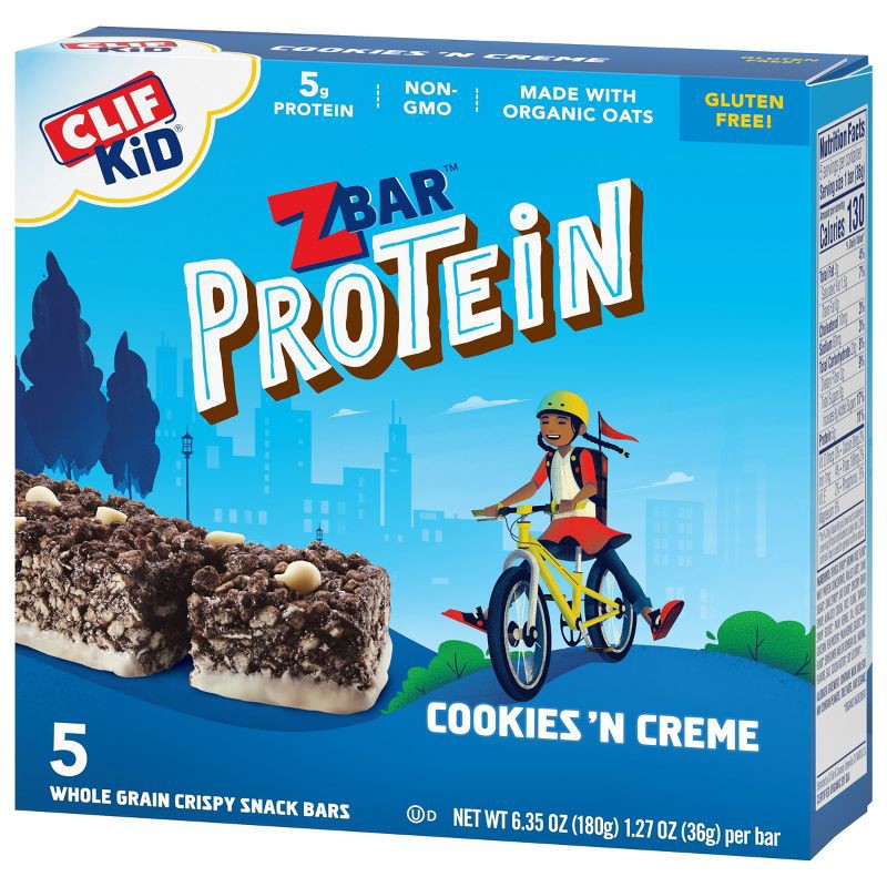 slide 3 of 5, CLIF ZBAR PROTEIN Clif Kid ZBAR Protein Organic Cookies 'N Crème Snack Bars - 6.35oz, 6.35 oz