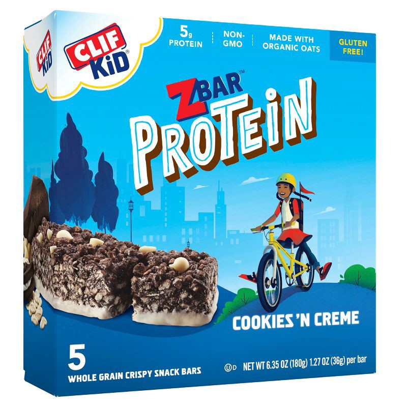 slide 1 of 5, CLIF ZBAR PROTEIN Clif Kid ZBAR Protein Organic Cookies 'N Crème Snack Bars - 6.35oz, 6.35 oz