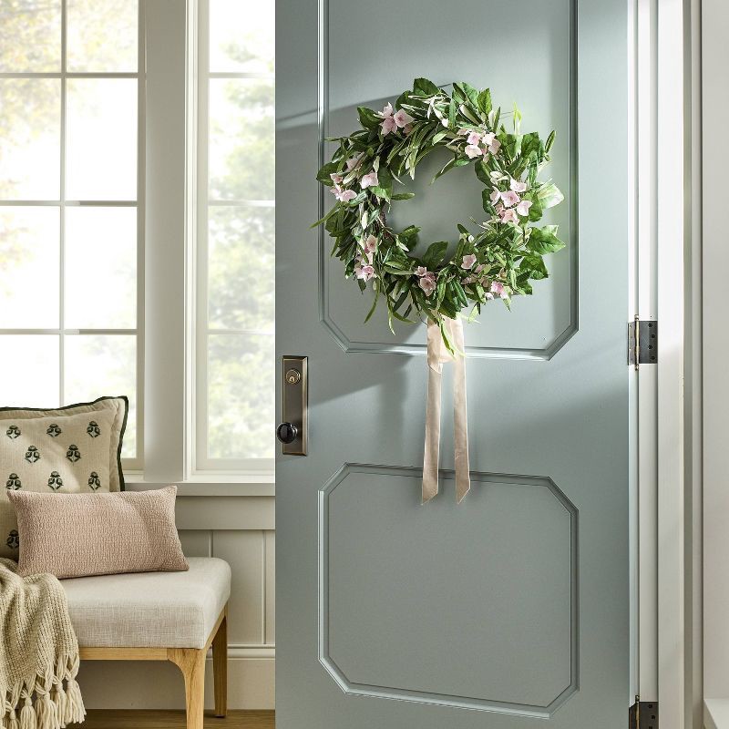 slide 2 of 4, Threshold designed w/Studio McGee Floral Wreath with Ribbon Purple - Threshold™ designed with Studio McGee, 1 ct