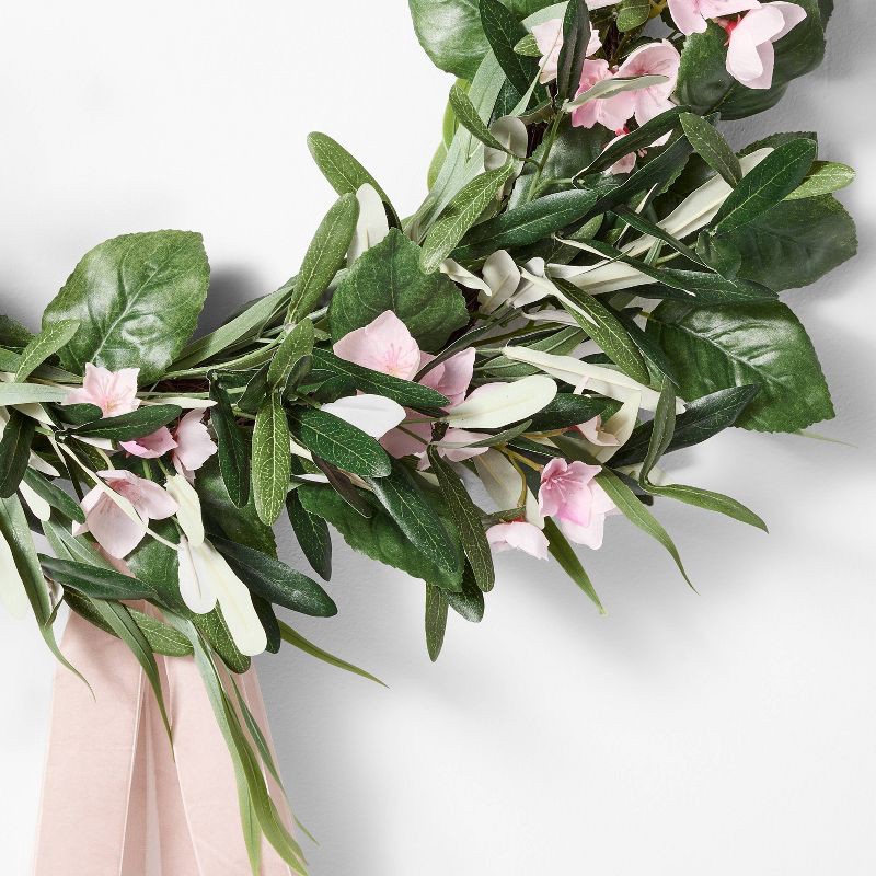 slide 3 of 4, Threshold designed w/Studio McGee Floral Wreath with Ribbon Purple - Threshold™ designed with Studio McGee, 1 ct