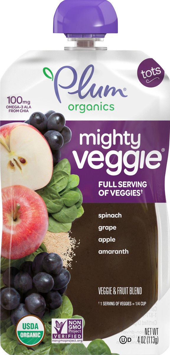 slide 7 of 8, Plum Organics Mighty Veggie Veggie & Fruit Blend - Spinach, Grape, Apple & Amaranth 4oz Pouch, 4 oz