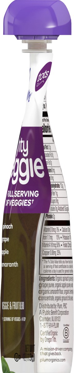 slide 8 of 8, Plum Organics Mighty Veggie Veggie & Fruit Blend - Spinach, Grape, Apple & Amaranth 4oz Pouch, 4 oz