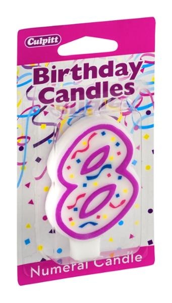 slide 1 of 8, Culpitt Birthday Candles Numeral Candle 8, 1 ct